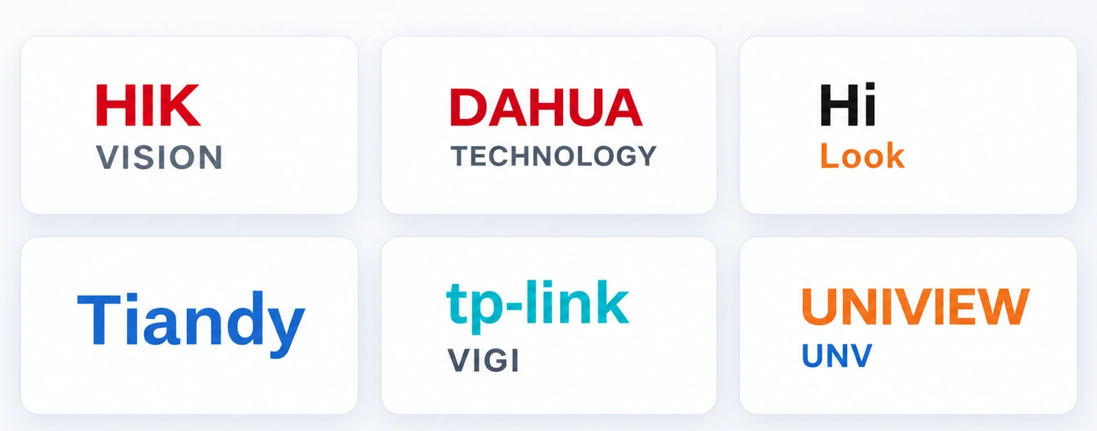 Hikvision, Dahua, HiLook, Tiandy, TP-Link VIGI ve Uniview kamera markaları